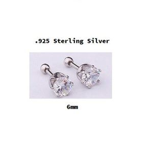 Silver ~  6mm ~ .925 Sterling Silver Six Prong Round Swarovski Crystal Earring